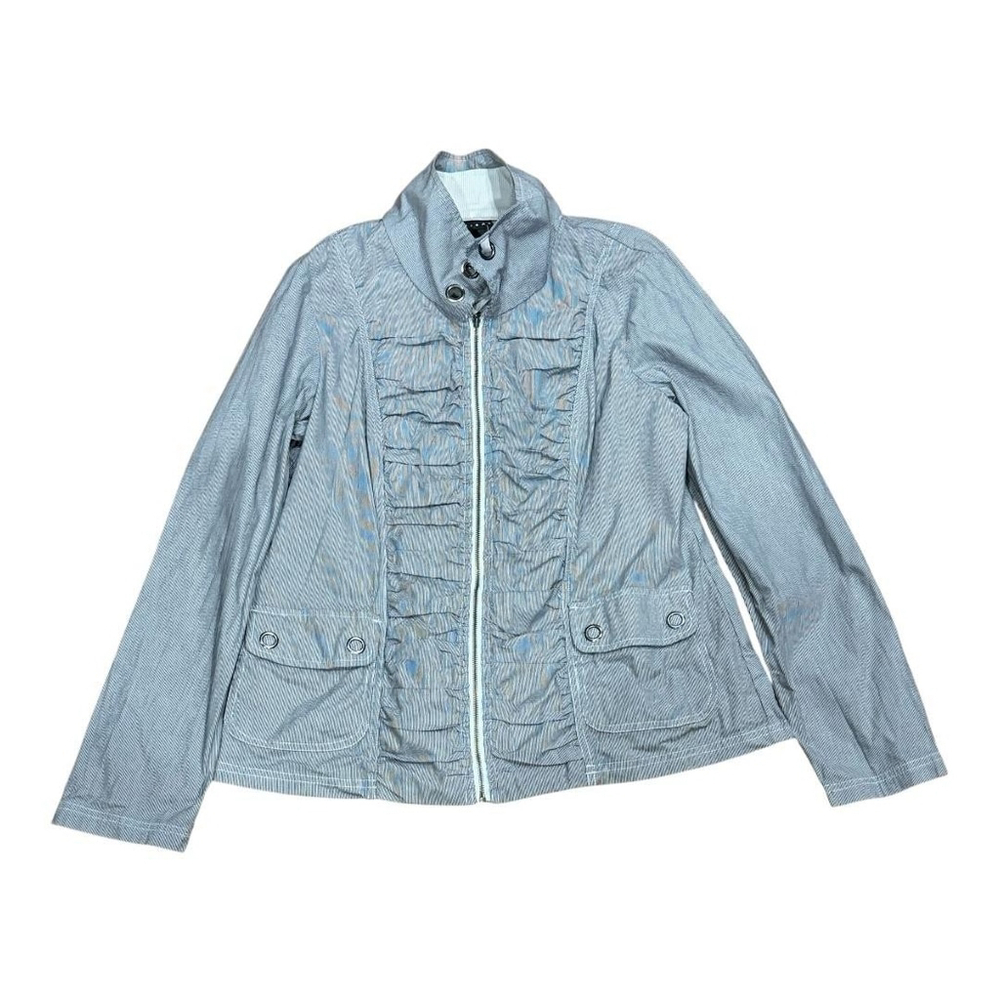 Tribal Jacket Womens 10 Gray Striped Cotton Blend Zip Front Basic Casual Pockets
